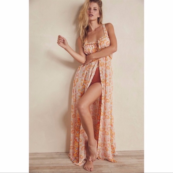 NEW Free People Dance with Me Printed Maxi Dress Ivory Combo Small - Picture 2 of 8